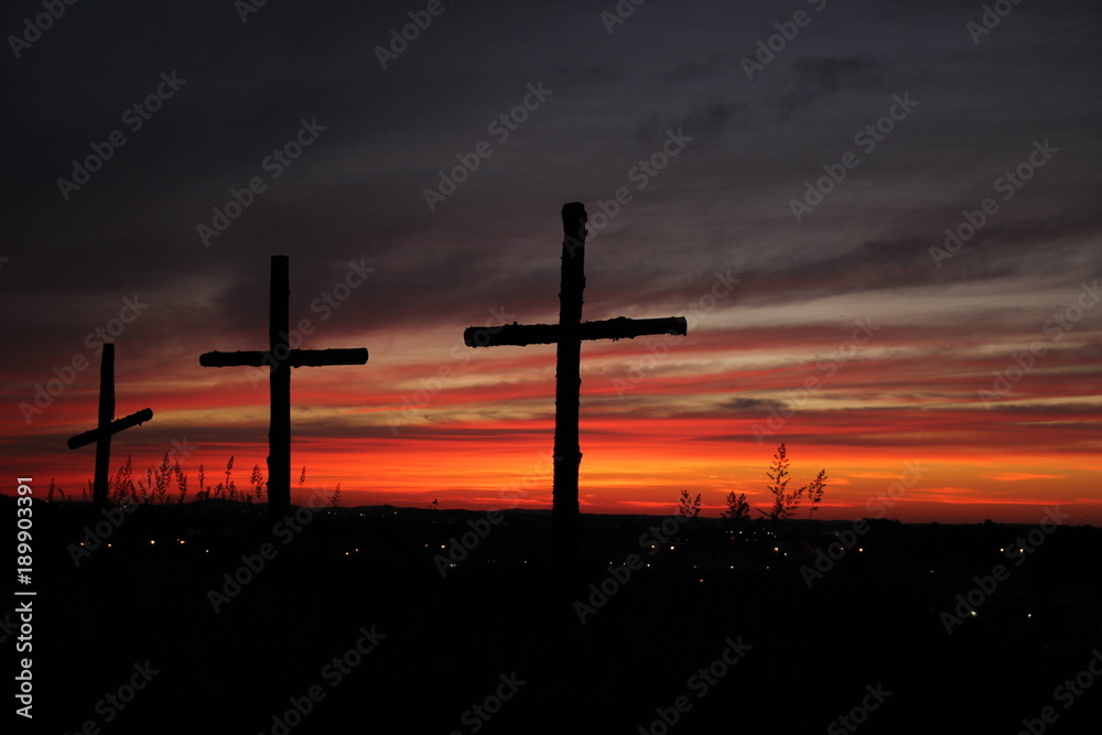 Silhouette Of Crosses At Sunset Silhouette Of Crosses At Sunset