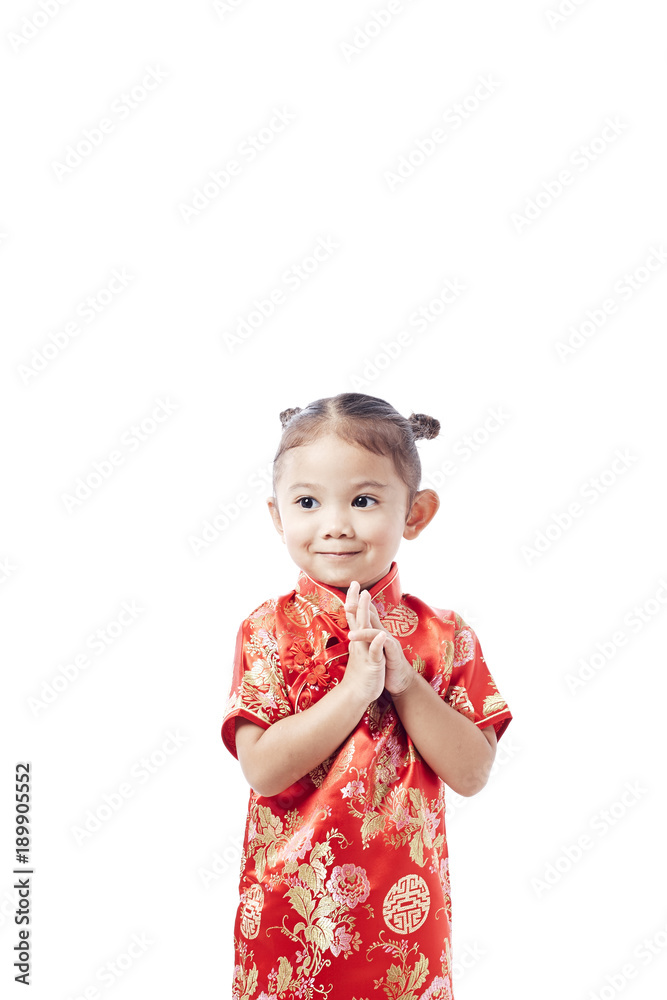 Happy Asian Chinese child receiving monetary gift or red paper packet Happy Asian Chinese child receiving monetary gift or red paper packet