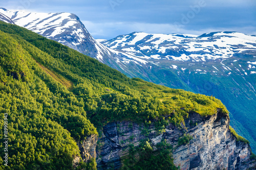 View on Geirangerfjord from Flydasjuvet viewpoint Norway photo