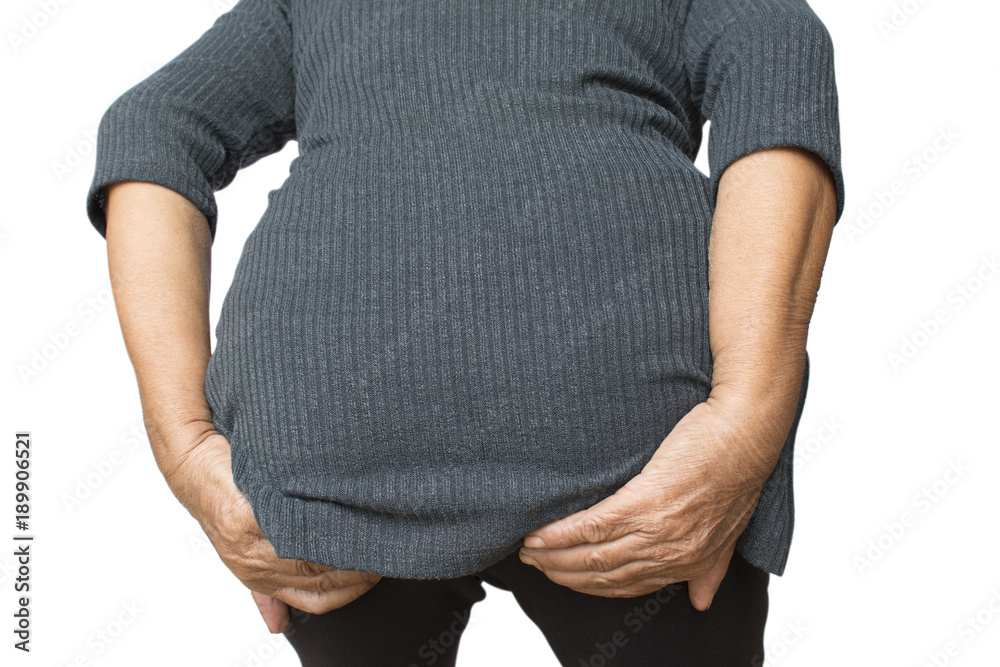 Old woman diarrhea on white background ,Illness of the elderly problem