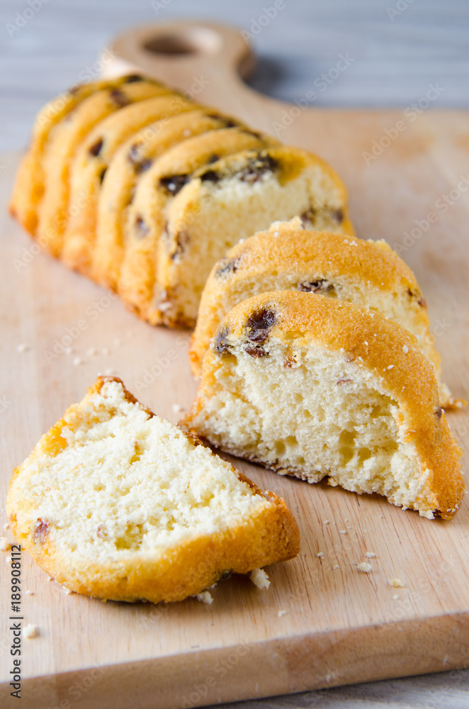 Sweet bread with raisins baked for christmas 