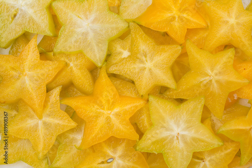 .Star fruit, starfruit or star apple , Averrhoa carambola slice background