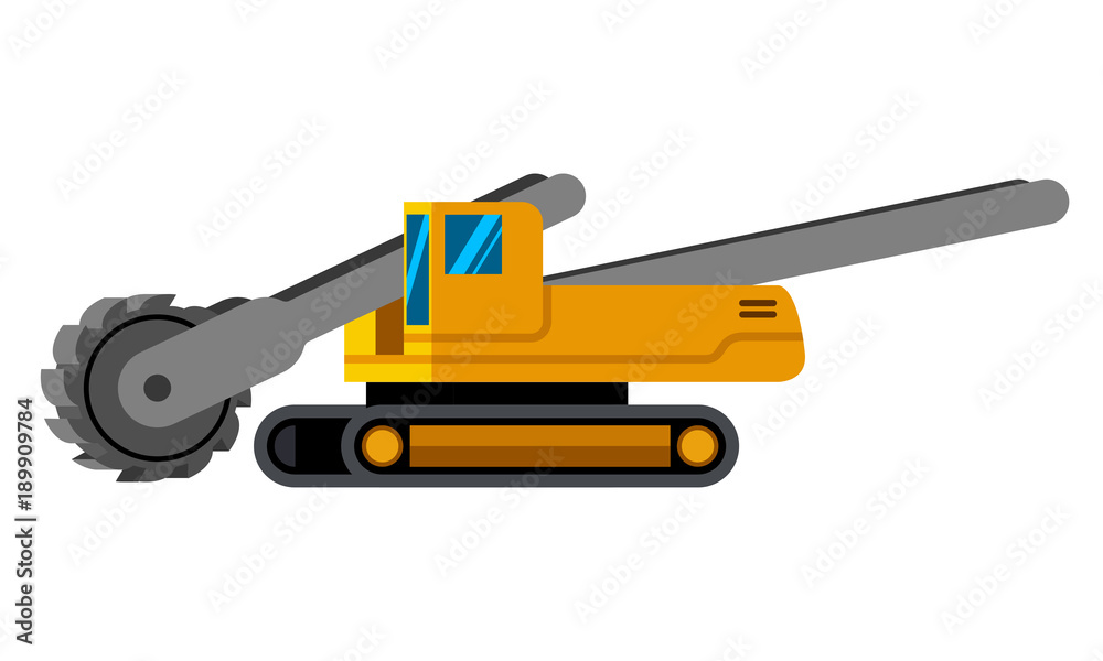 Bucket wheel excavator minimalistic icon isolated. Construction equipment isolated vector. Heavy equipment vehicle. Color icon illustration on white background.