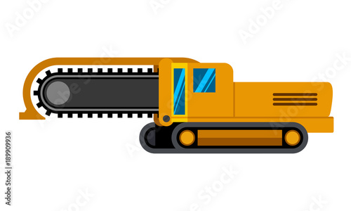 Track chain trencher machine minimalistic icon isolated. Construction equipment isolated vector. Heavy equipment vehicle. Color icon illustration on white background.