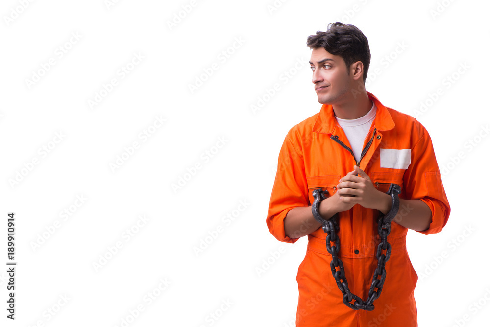 Prisoner with his hands chained isolated on white background Prisoner with his hands chained isolated on white background