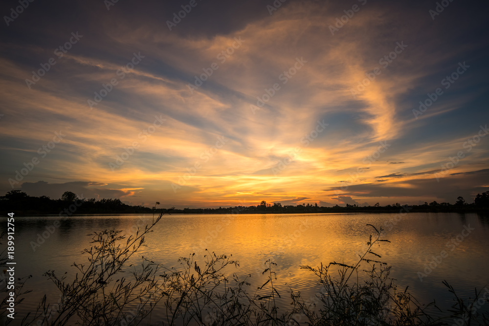 Sunset at the lake landscape