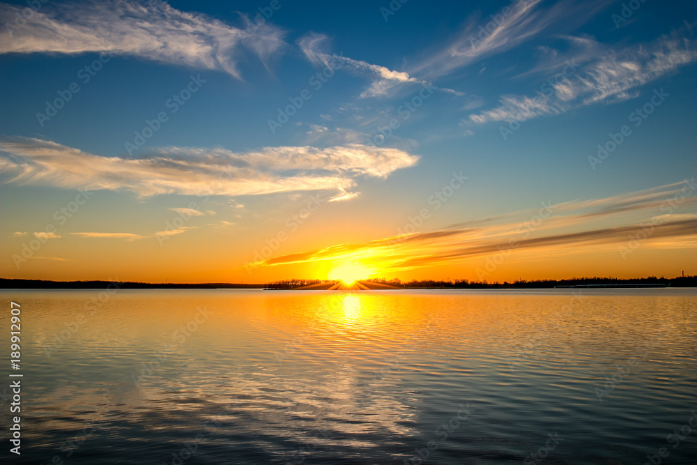 Sunset over a lake in Oklahoma.