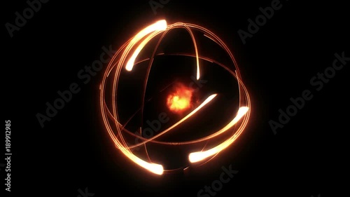 Bright stylised scientific atom animation red