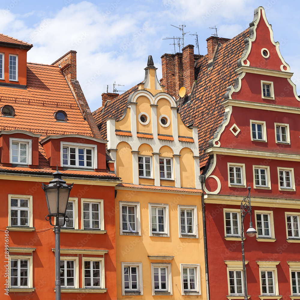 Main market square ,colorful tenement houses, Lower Silesia, Wroclaw, Poland