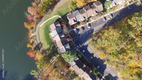 Montgomery County, Maryland - Aerial Shot of Lakeside Townhouses in Fall