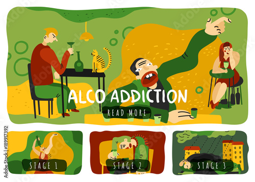 Alcohol Addiction Horizontal Banners Set