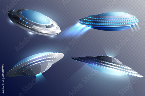 Alien Spaceships Transparent Background Set