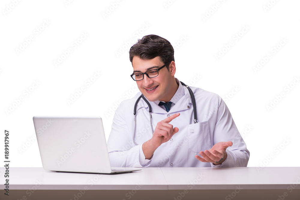Doctor in telemediine mhealth concept on white Doctor in telemediine mhealth concept on white