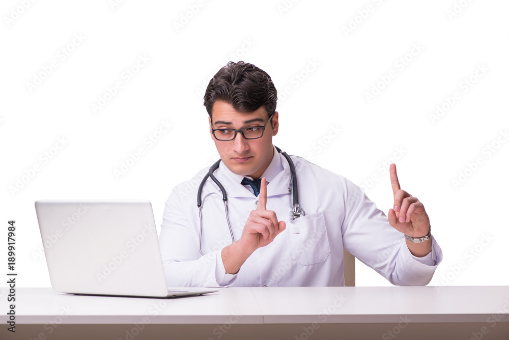 Doctor in telemediine mhealth concept on white Doctor in telemediine mhealth concept on white