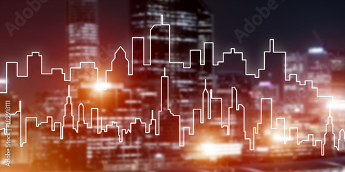 Background conceptual image of night illuminated town as symbol for active lifestyle