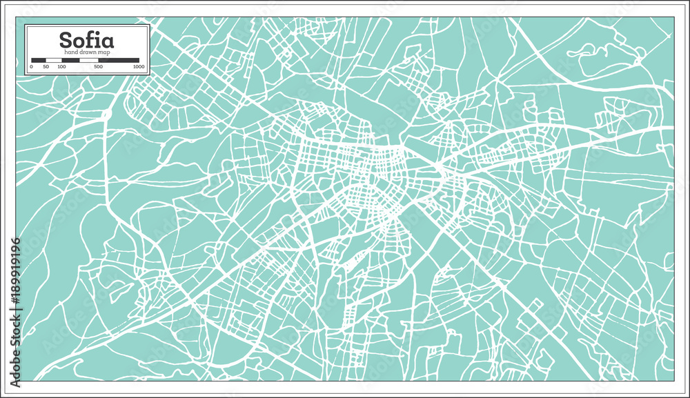 Sofia Bulgaria City Map in Retro Style. Outline Map.