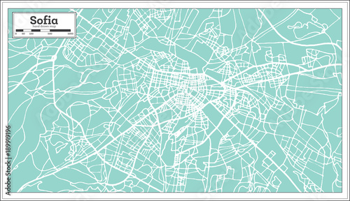 Obraz na plátne Sofia Bulgaria City Map in Retro Style. Outline Map.