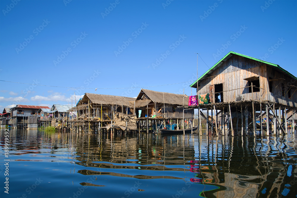 A sunny day in a fishing village on the Inle Lake. Burma