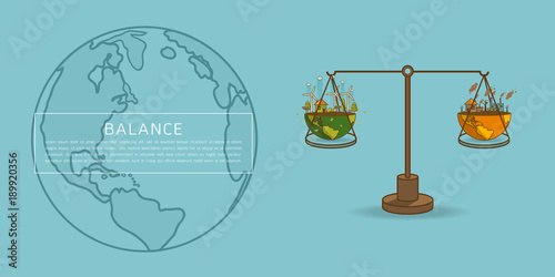World globe on a scale Balance concept vector illustration