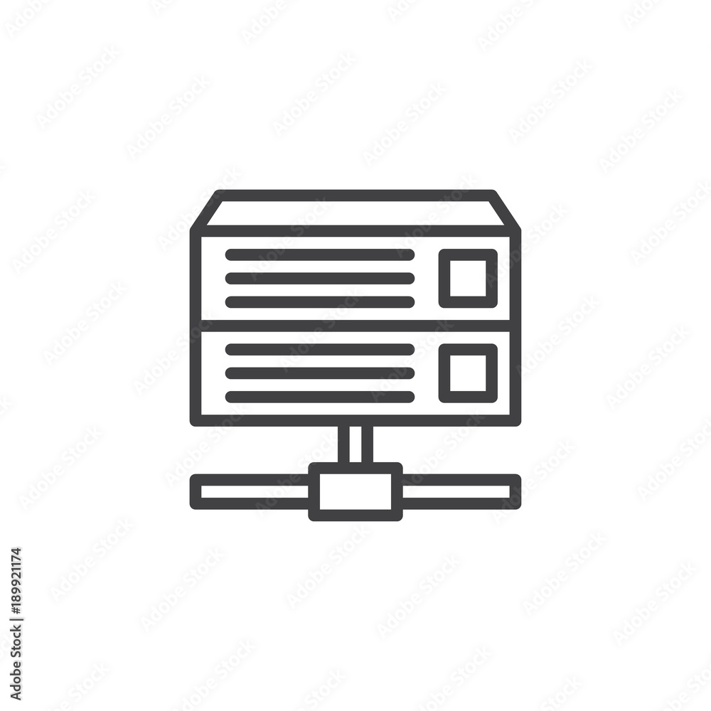 Database server line icon, outline vector sign, linear style pictogram isolated on white. Computer rack server symbol, logo illustration. Editable stroke Database server line icon, outline vector sign, linear style pictogram isolated on white. Computer rack server symbol, logo illustration. Editable stroke