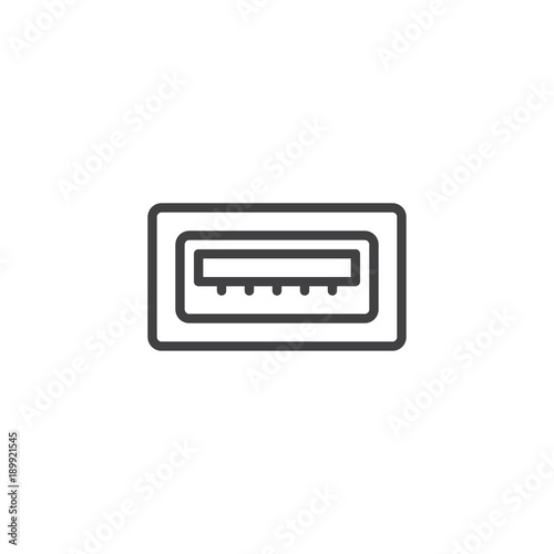 USB port line icon, outline vector sign, linear style pictogram isolated on white. Symbol, logo illustration. Editable stroke
