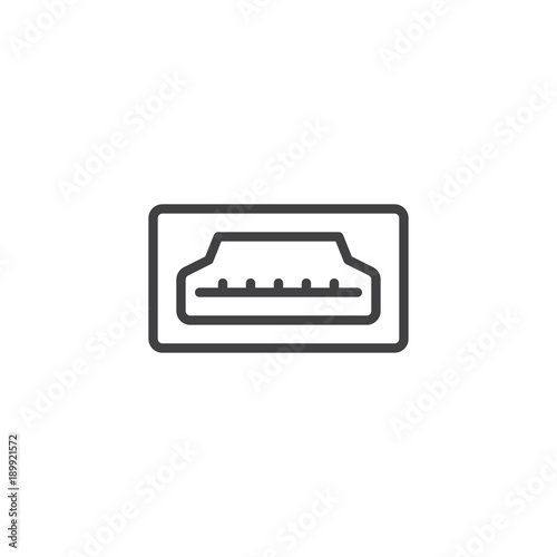 HDMI port line icon, outline vector sign, linear style pictogram isolated on white. Symbol, logo illustration. Editable stroke