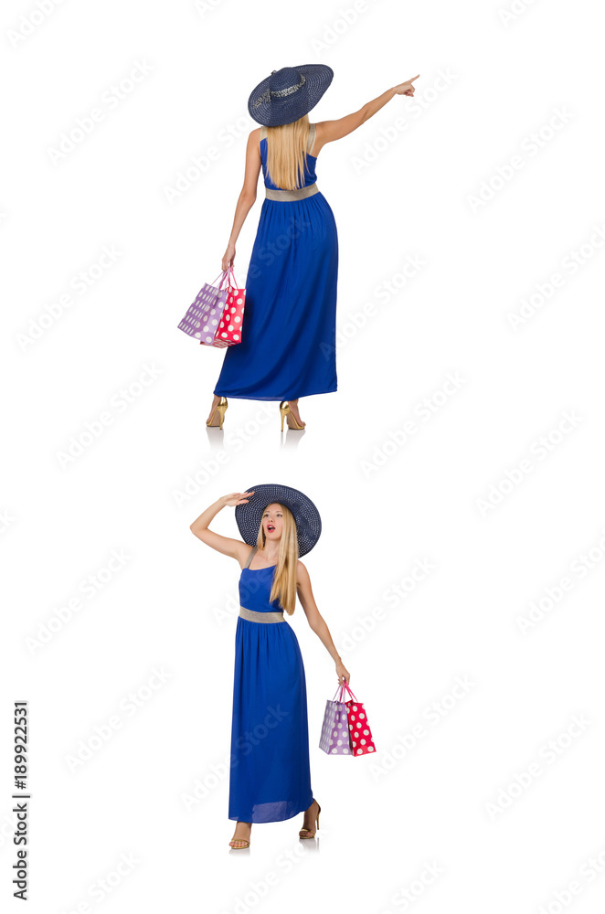 Young woman after shopping isolated on the white Young woman after shopping isolated on the white
