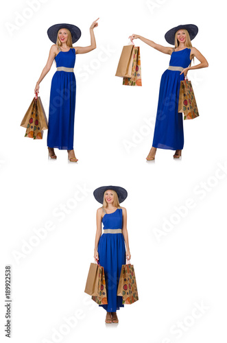 Woman with shopping bags isolated on white