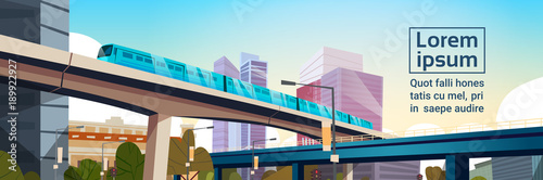 Modern City Panorama With High Skyscrapers And Subway Cityscape Template Background Horizontal Banner Flat Vector Illustration