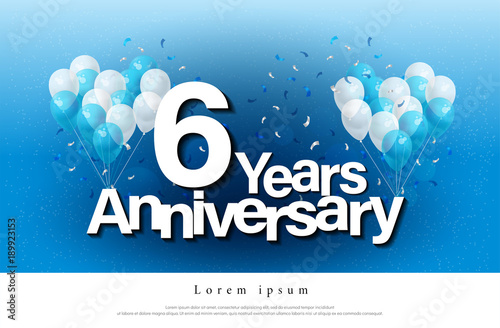 6th years anniversary greeting card lettering template with balloon and confetti. Design for invitation card, banner, web, header and flyer. vector illustrator