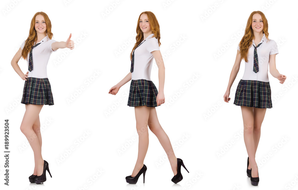 Young student female showing isolated on white Young student female showing isolated on white