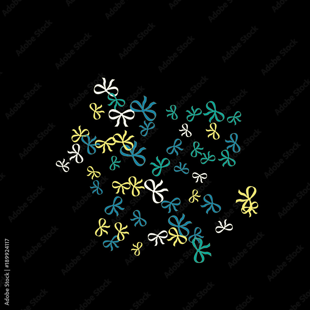 Festive Background with Colorful Bows. Cute Pattern for Postcard, Print, Banner or Poster. Small Pretty Bows For Party Decoration, Wedding, Birthday or Anniversary Invitation. Vector