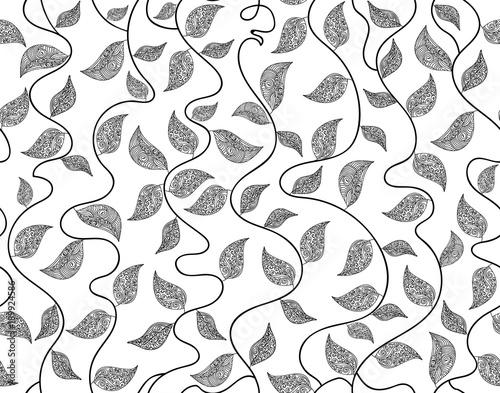 Beautiful vector seamless pattern with figured ornamental handwritten leaves. You can use any color of background