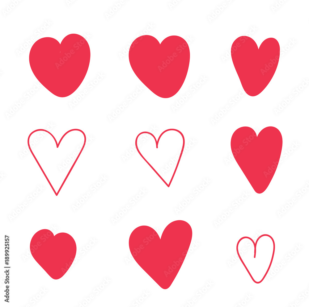 Red cute hearts for Valentines day cards Red cute hearts for Valentines day cards