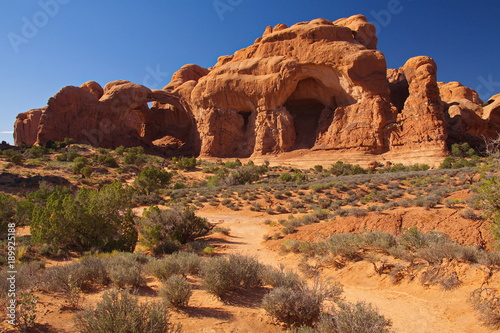 Landscape at Double Arch in Arches National Park in Utah in the USA
