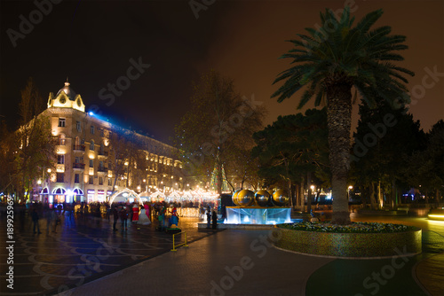 Night on the the Fountain Square, Baku photo