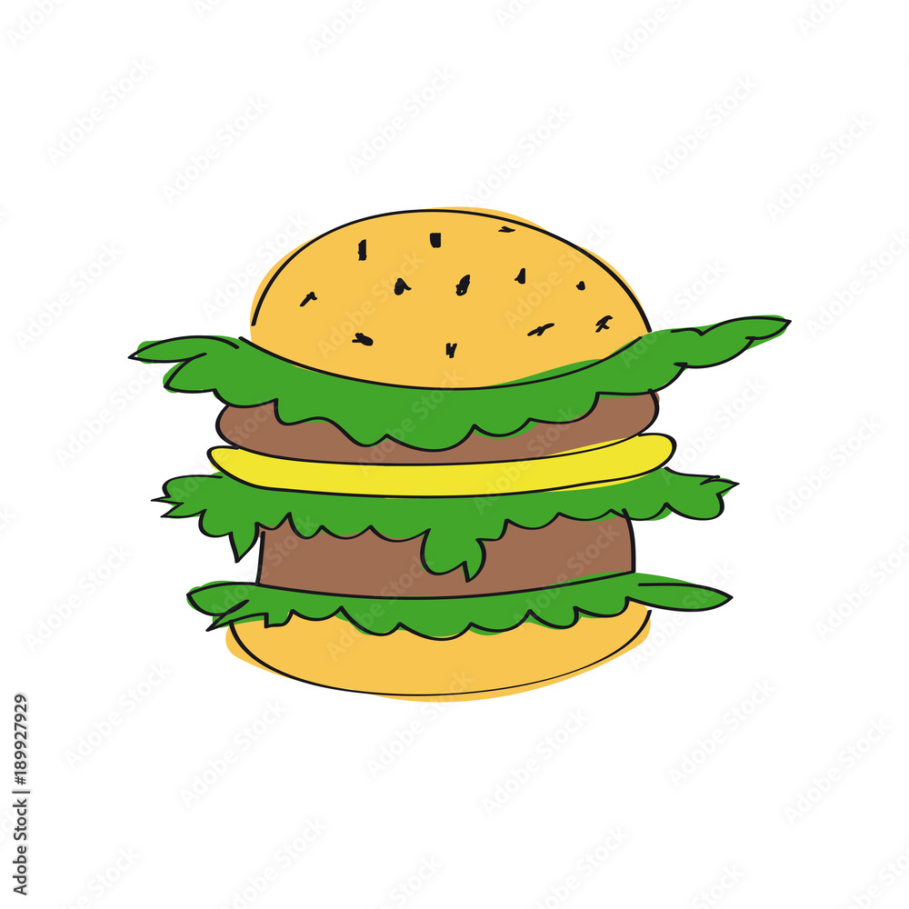 Tasty hamburger - original hand drawn illustration Tasty hamburger - original hand drawn illustration