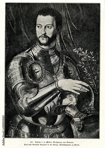 Cosimo I de' Medici in armour  painting of Agnolo Bronzino, ca. 1545 (from Spamers Illustrierte  Weltgeschichte, 1894, 5[1], 475) © Juulijs