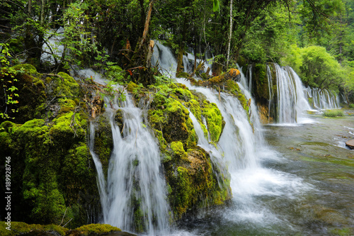 Photography view of colorful lake and waterfall in jiuzhaigou national park, Sichuan, china