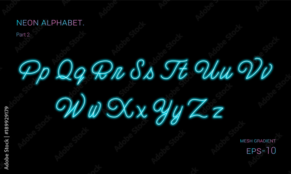 Neon alphabet font. Blue neon font. Vector illustration. Neon alphabet font. Blue neon font. Vector illustration.