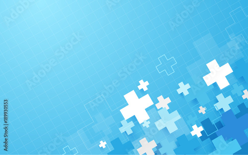 Abstract blue geometric medical cross shape medicine and science concept background