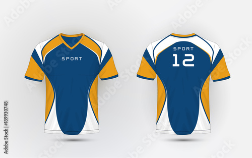 Blue, White and orange stripe pattern sport football kits, jersey, t-shirt design template
