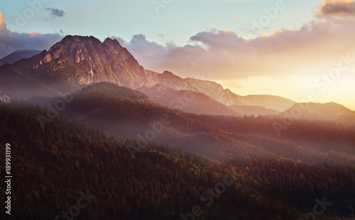 beautiful view of the giewont peak in the Polish Tatra Mountains photo