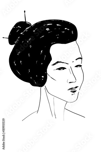sketch of Asian girls in the manner of the Japanese geisha