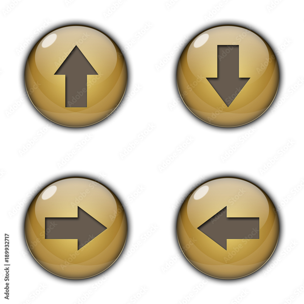 3D Button Left right up down Golden Brown Color 3D Button Left right up down Golden Brown Color