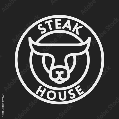 Restaurant Steak House Burger Logo Template. Cow Bull Beef Meat Concept.