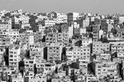 Typical view of the city of Amman, Jordan (White City) (monochrome)