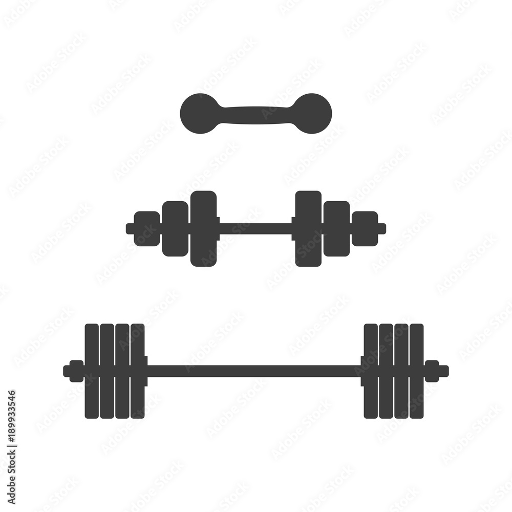 Pictogram of dumbbells and barbells on an isolated white background. Vector illustration Pictogram of dumbbells and barbells on an isolated white background. Vector illustration