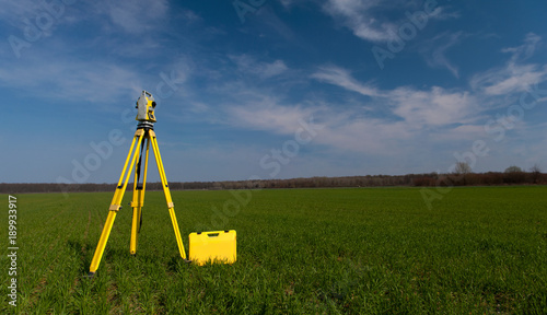 Surveyor equipment theodolite on tripod