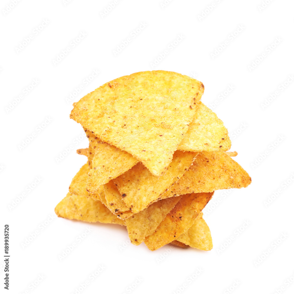 Pile of tortilla chips isolated
